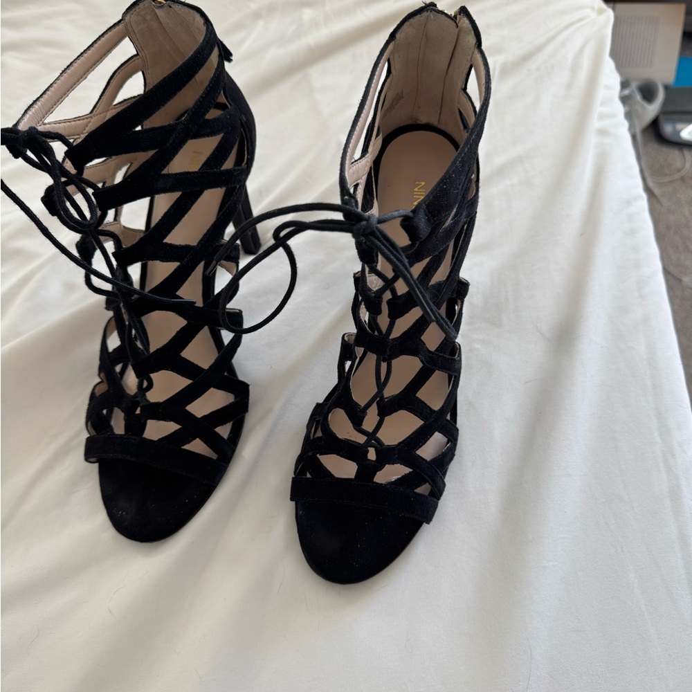 Elegant Black Lace-Up Heels